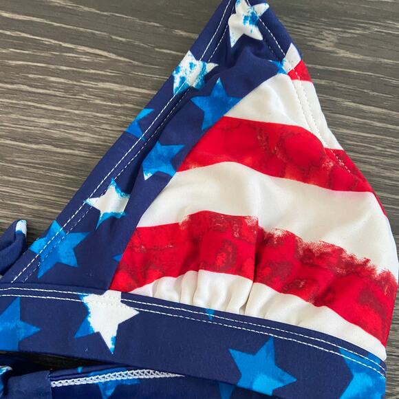 Catalina Women's Size Small American Flag July 4th Halter Tie Bikini Swim Top - Picture 3 of 6